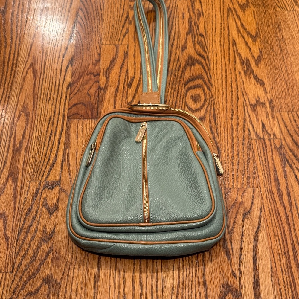 Valentina Sage Green Leather Crossbody or backpack with  Gold Hardware